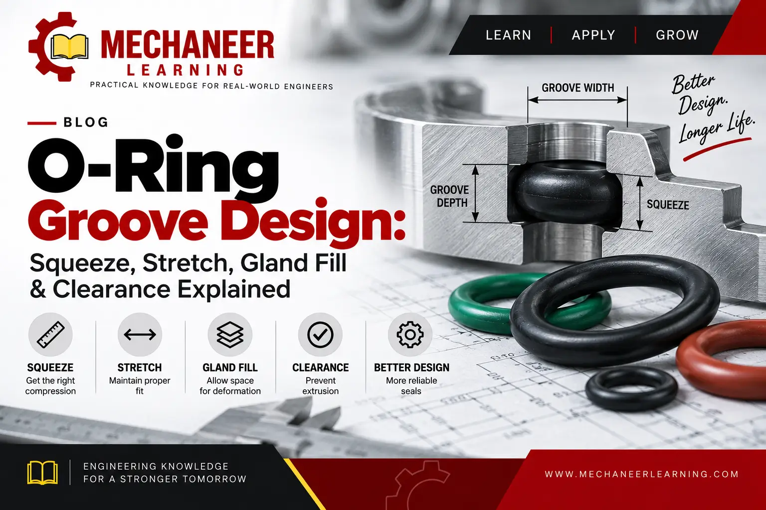 O-Ring Groove Design: Squeeze, Stretch, Gland Fill & Clearance Explained